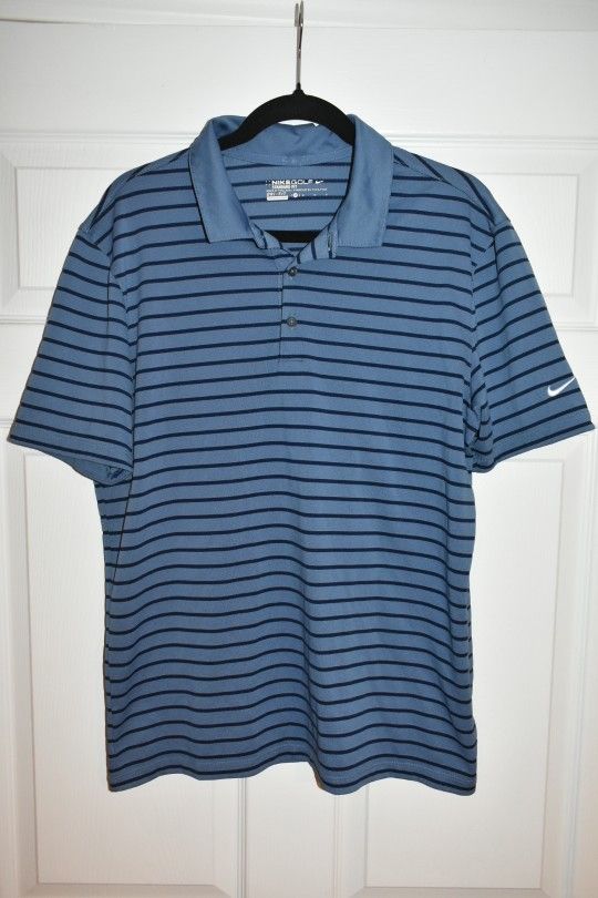 Nike Men Blue Stripe Short Sleeve Dri Fit Golf Polo SZ M
