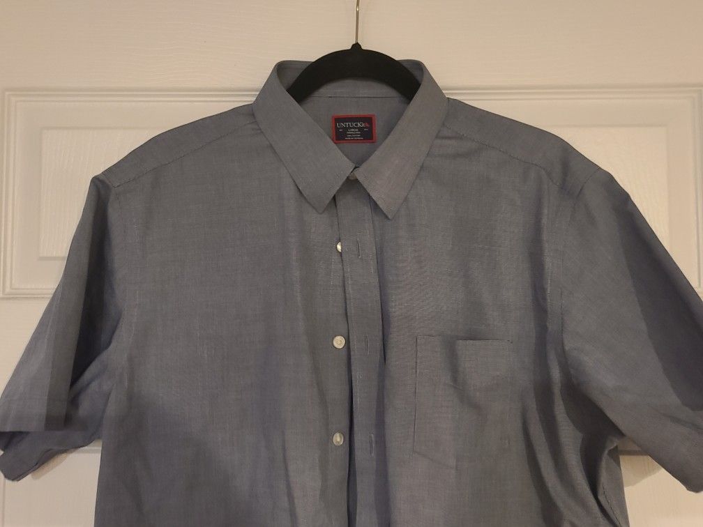 UNTUCKit Men's Blue Wrinkle-Free Short-Sleeve Petrus Shirt SZ L