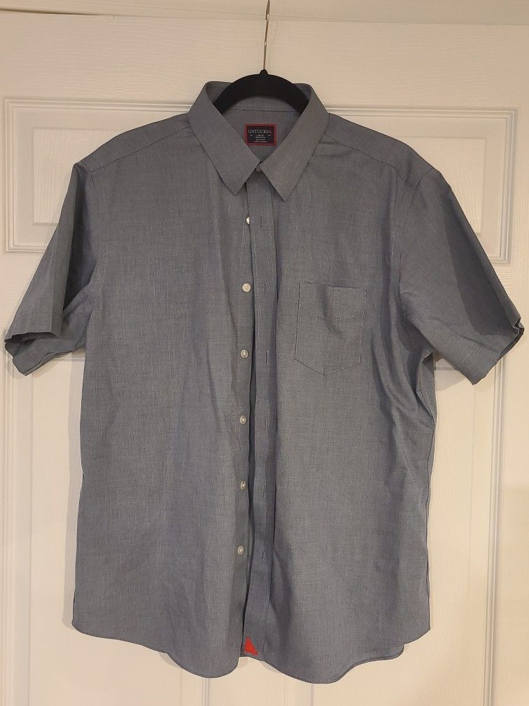 UNTUCKit Men's Blue Wrinkle-Free Short-Sleeve Petrus Shirt SZ L - photo 2