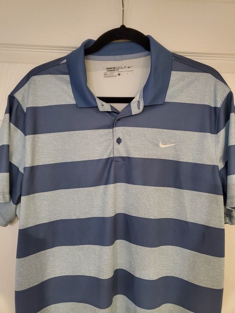 Nike Blue Stripe Short Sleeve Golf Polo