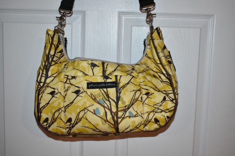Petunia Pickle Bottom Diaper Bag Clutch Yellow & Brown Tree Desi