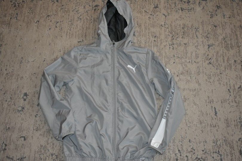 Puma Boys Gray Windbreaker Jacket SZ L