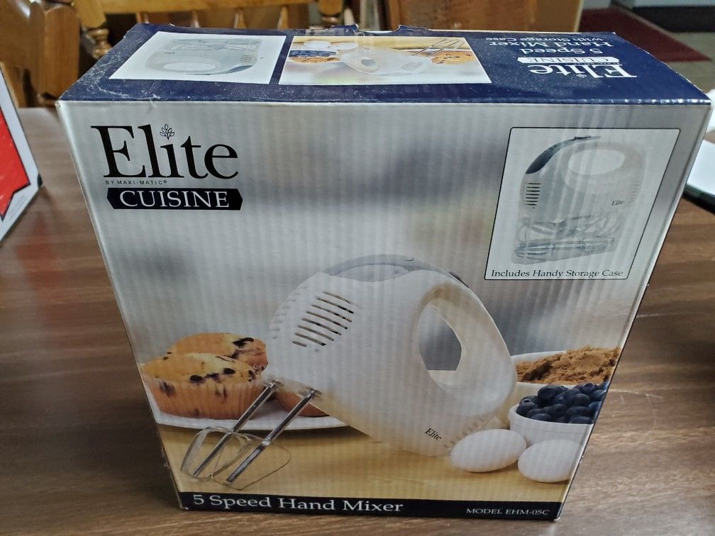 Elite Cuisine 5-Speed Hand Mixer White EHM-05C w/ Case