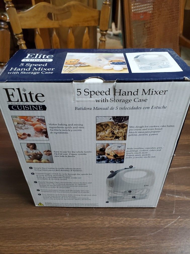 Elite Cuisine 5-Speed Hand Mixer White EHM-05C w/ Case - photo 3