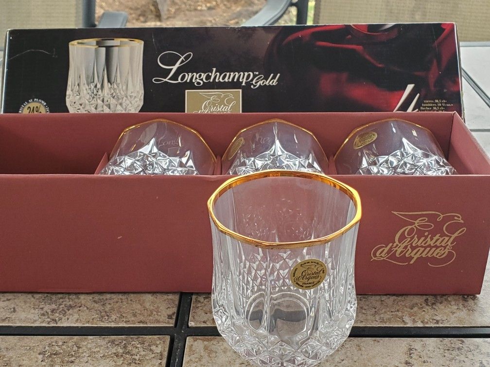 Cristal D'Arques Longchamp Gold Glasses Set of 4