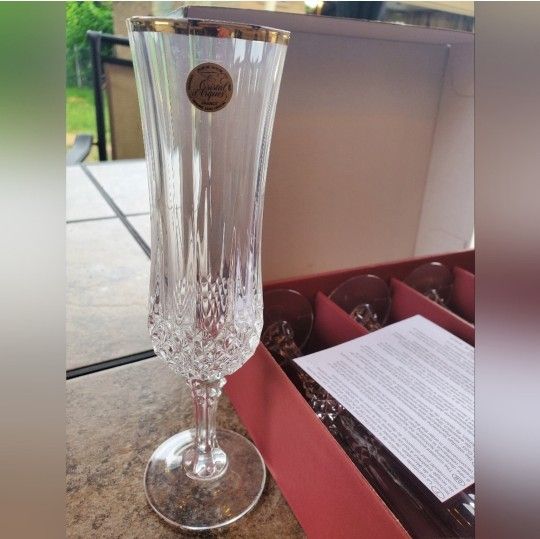 Cristal D'Arques Longchamp Gold Flute Glasses Set of 4