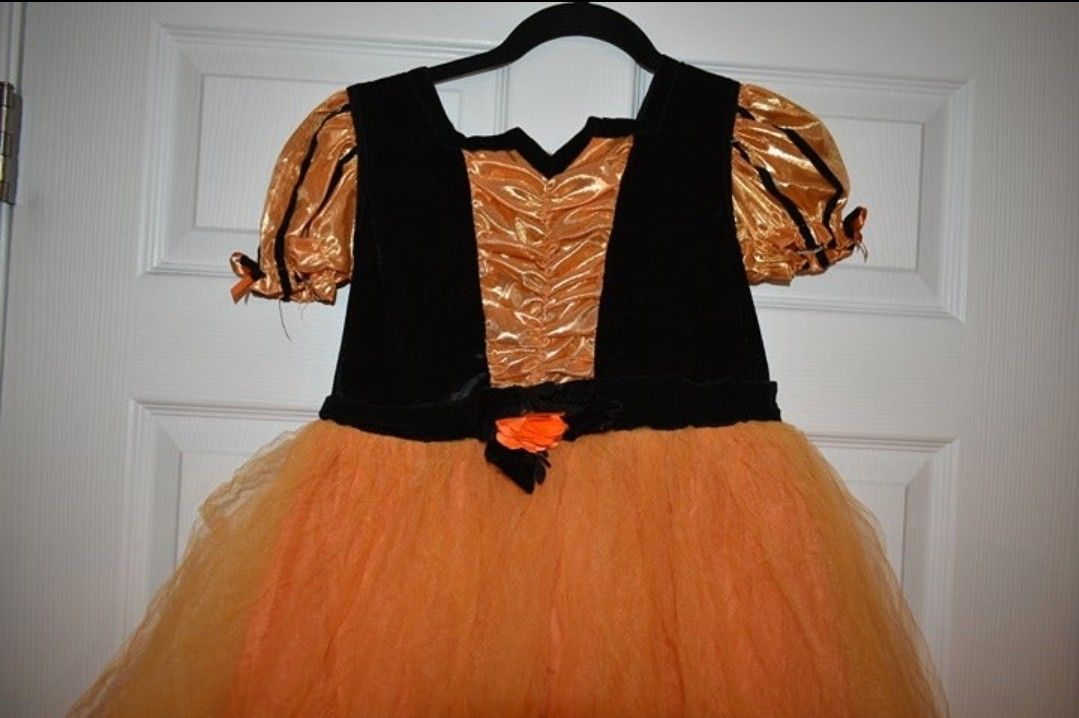 Girls Witch Orange and Black Halloween Costume SZ L