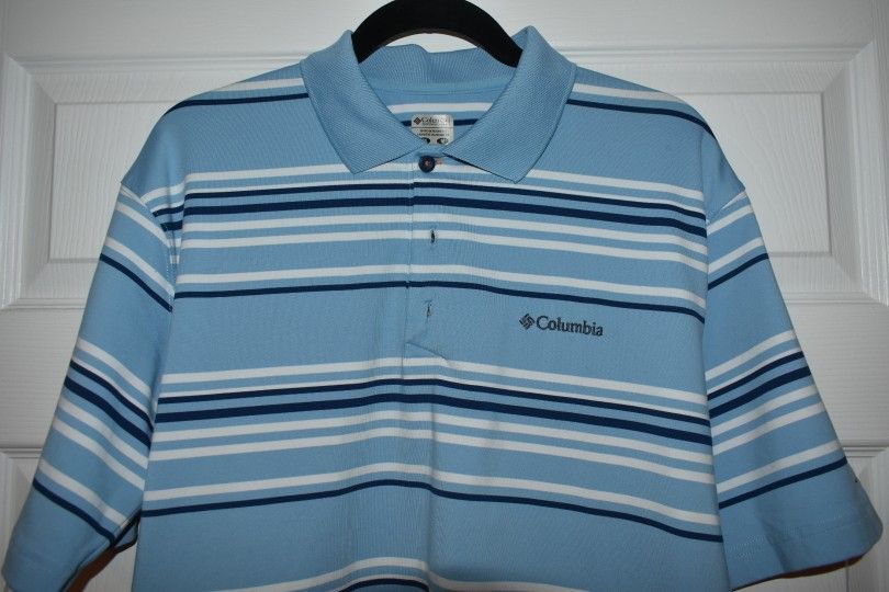 Columbia Blue Stripe Men Short Sleeve Polo SZ M