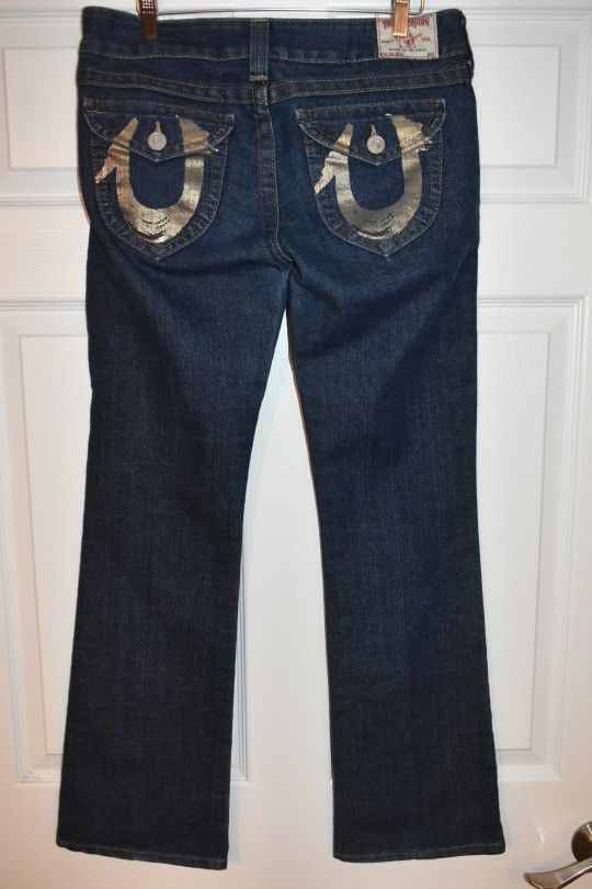 True Religion Woman Blue Gold Becky Boot Cut Jeans SZ 29