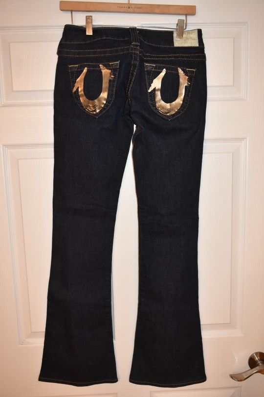 True Religion Woman Blue Gold Bobby Flare Jeans SZ 26 - photo 2