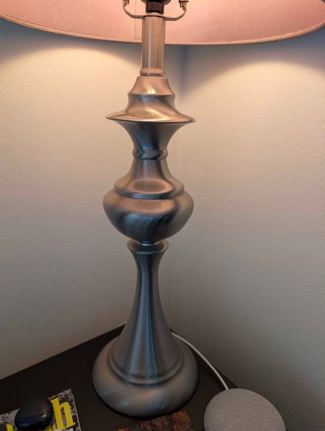 Modern Brushed Nickel Table Lamp – Dark Gray Drum Shade - photo 2