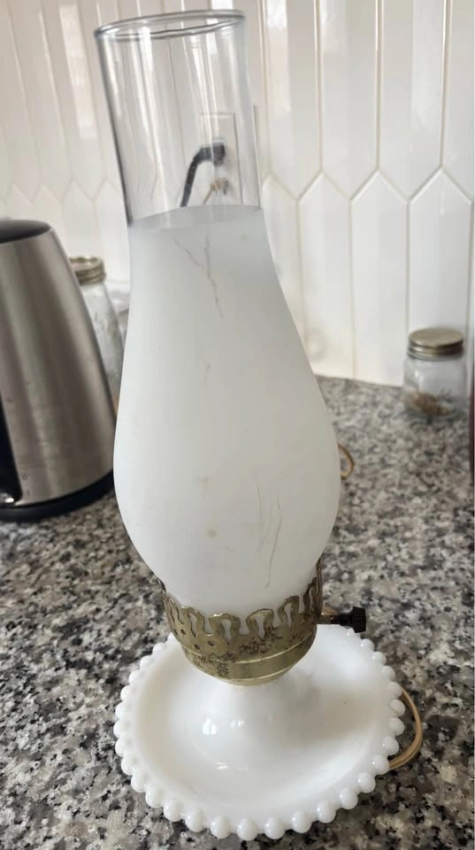 Vintage Milk Glass Hobnail Electric Hurricane Lamp - photo 2
