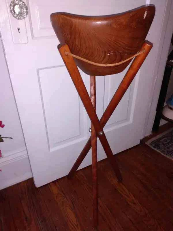 Vintage wood salad bowl and stand - photo 2