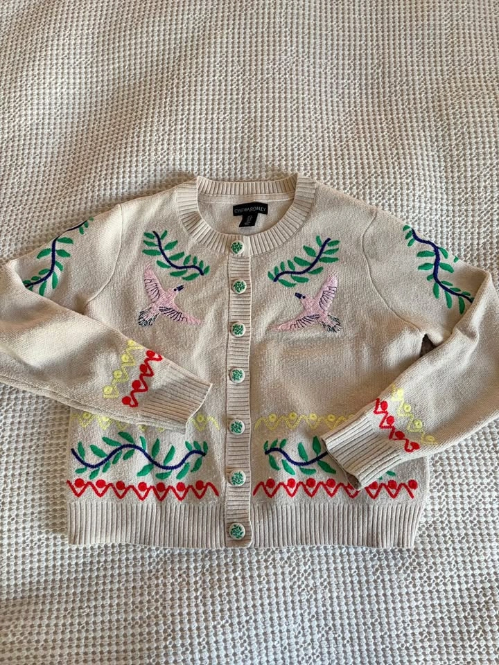 CYNTHIA ROWLEY Bird Palm Cardigan size small women’s