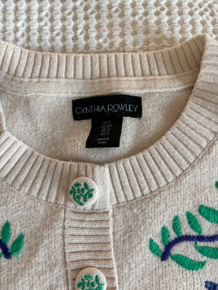 CYNTHIA ROWLEY Bird Palm Cardigan size small women’s - photo 2