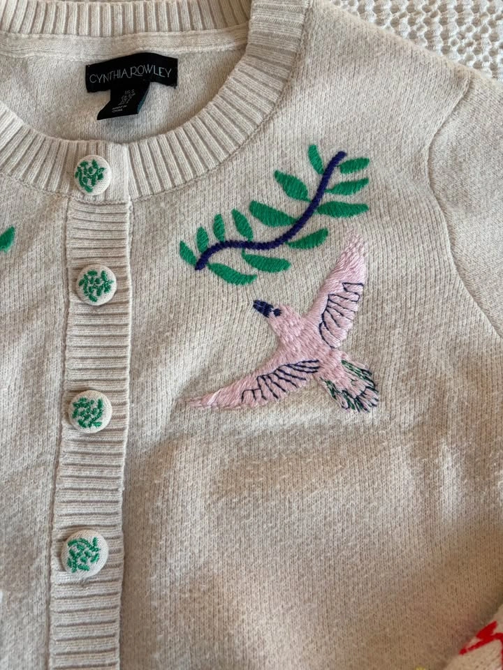 CYNTHIA ROWLEY Bird Palm Cardigan size small women’s - photo 4