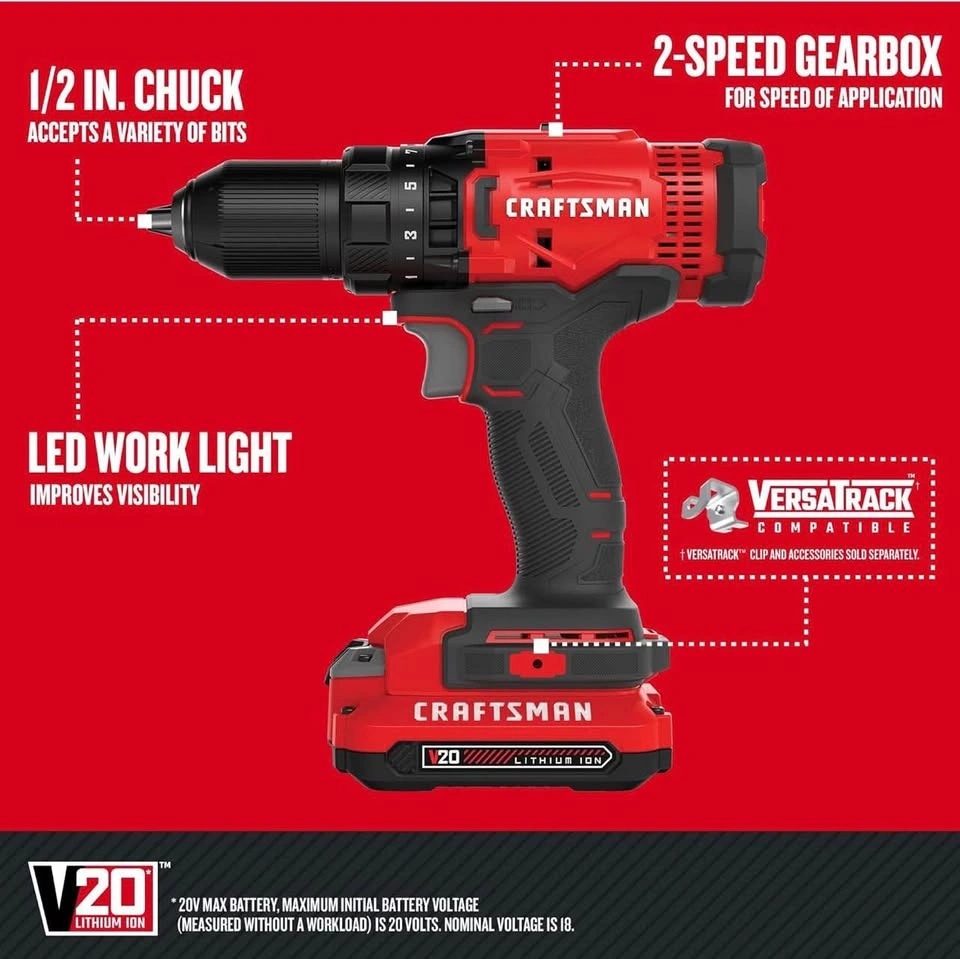 Craftsman V20 Drill Driver Kit w/ Battery & Charger CMCD700 - photo 3