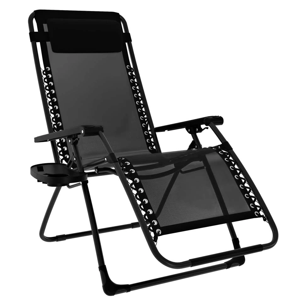 Black Zero Gravity Patio Chair Foldable w/ Cup Holder
