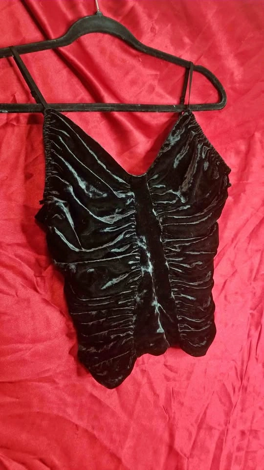 bebe Black Velvet Ruched Cami Top EUC