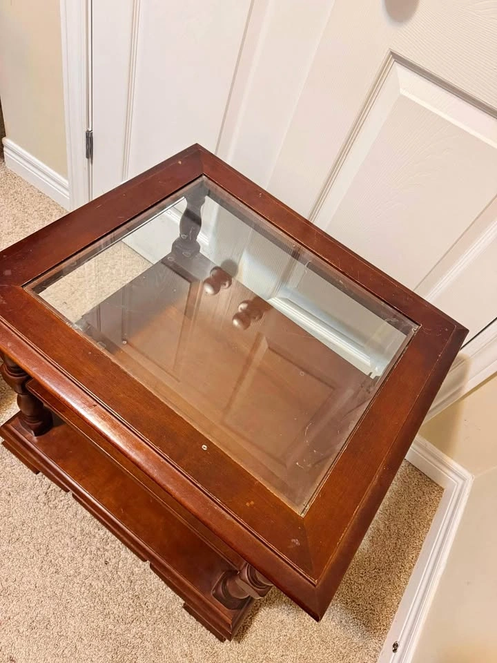 Glass Top Wood End Table