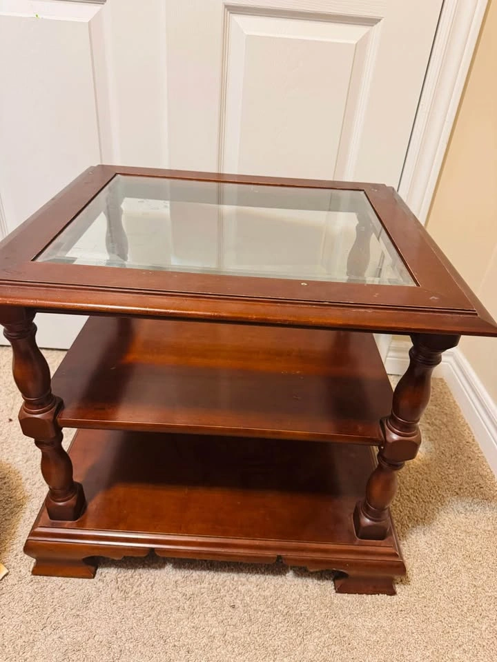 Glass Top Wood End Table - photo 2