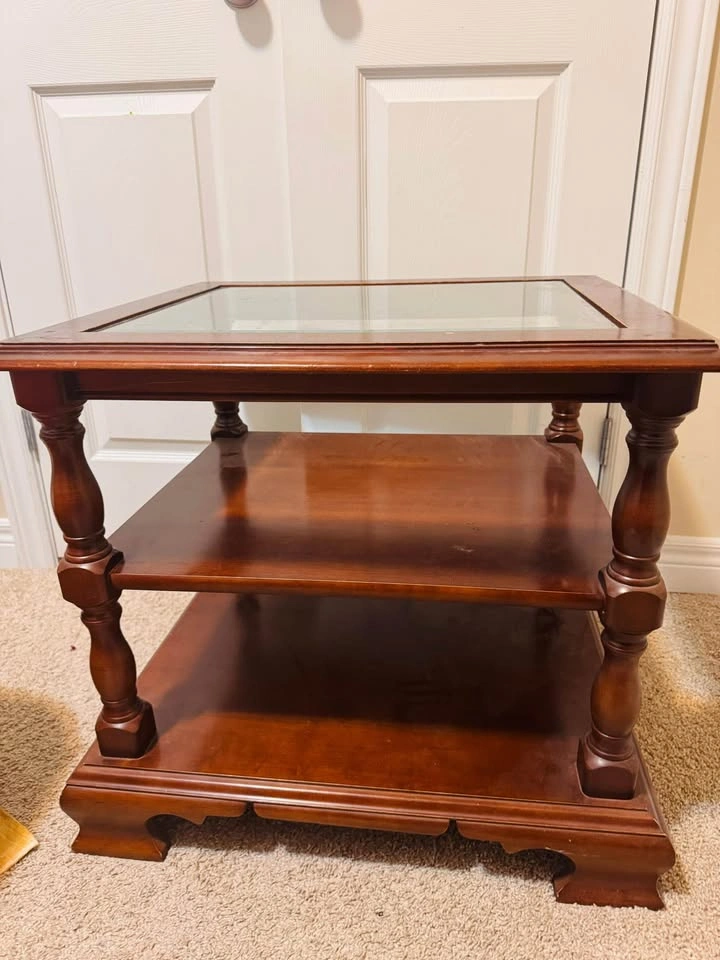 Glass Top Wood End Table - photo 3
