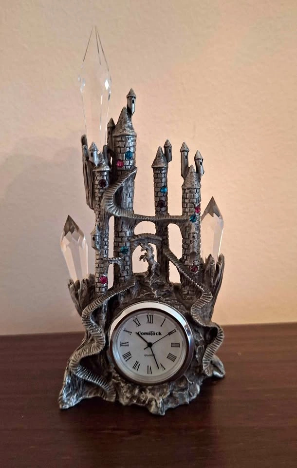 Comstock Pewter Crystal Castle Clock Artist Signed