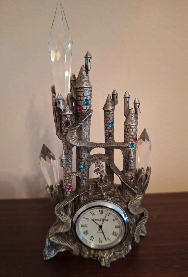Comstock Pewter Crystal Castle Clock Artist Signed - photo 2