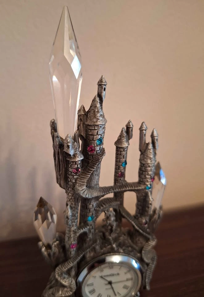 Comstock Pewter Crystal Castle Clock Artist Signed - photo 3