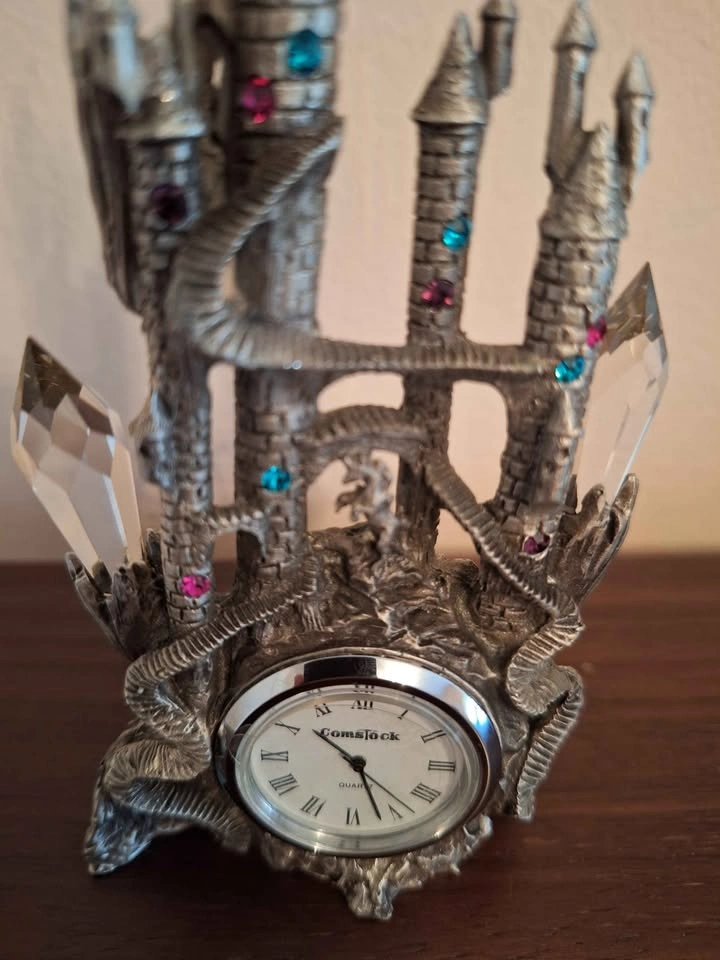Comstock Pewter Crystal Castle Clock Artist Signed - photo 4
