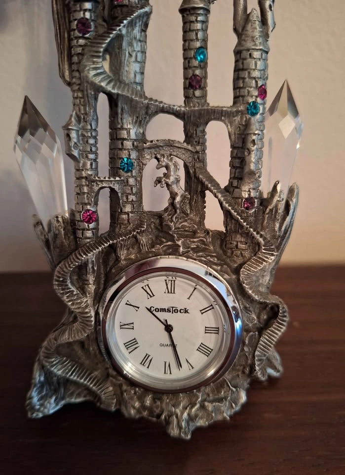 Comstock Pewter Crystal Castle Clock Artist Signed - photo 5