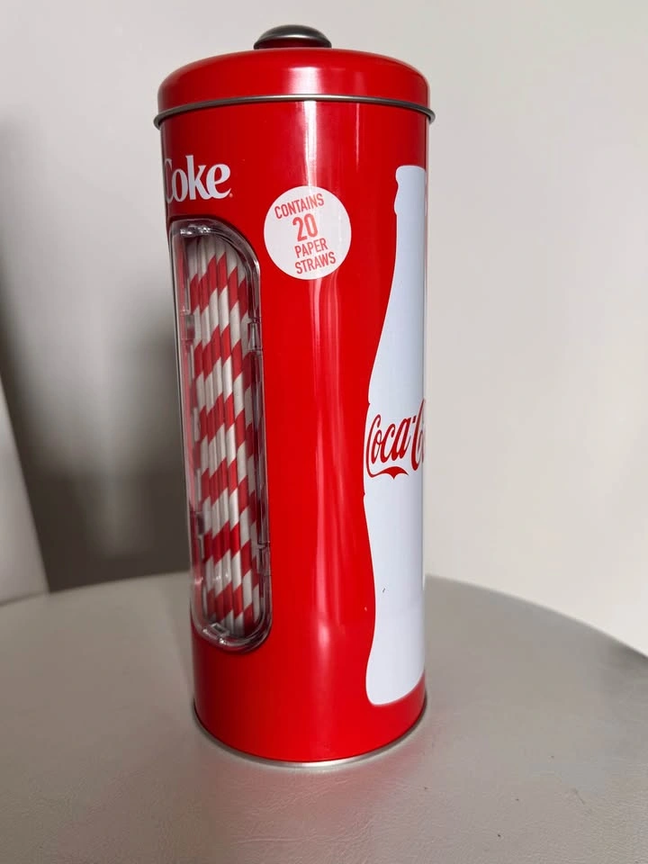 Coca-Cola Tin Straw Dispenser with 20 Paper Straws - photo 5