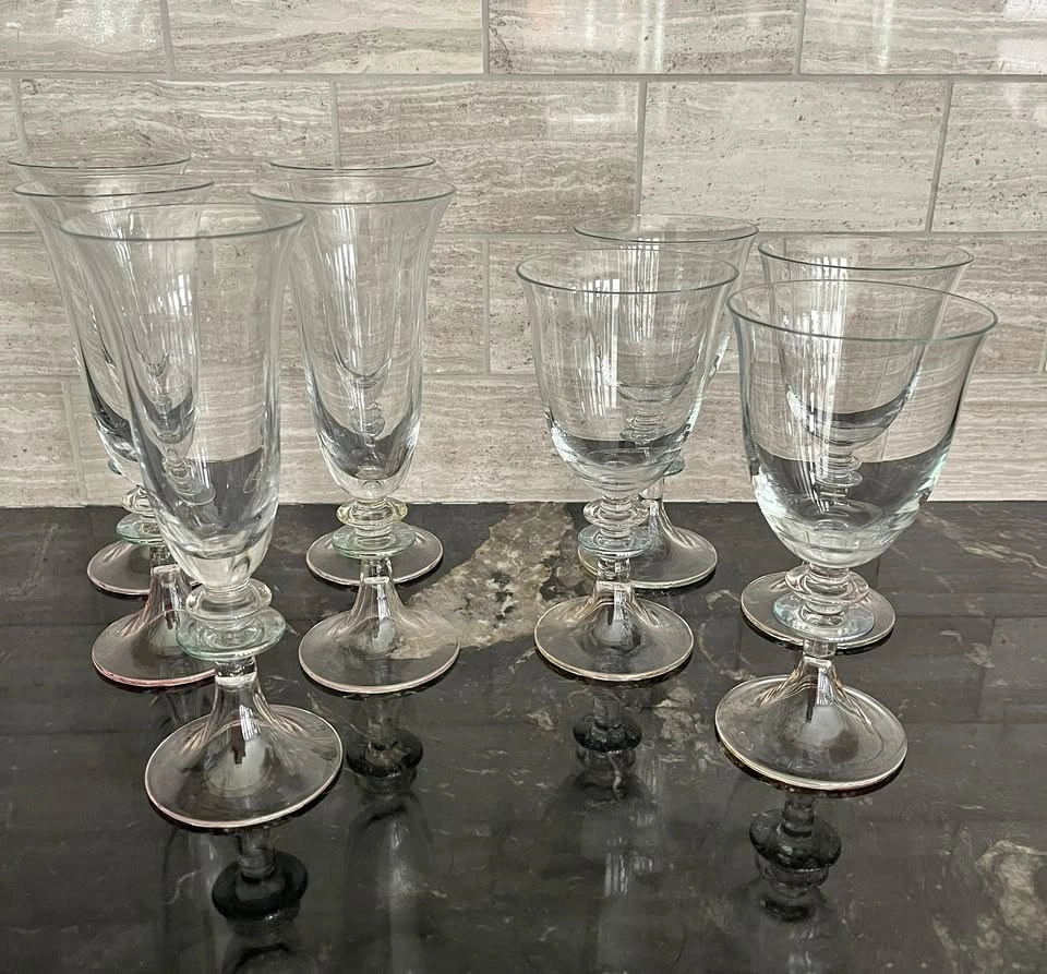 Italian Crystal Stemware w/ Murano Glass Stems - 11 Pcs