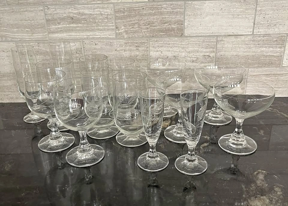Czechoslovakian Crystal Stemware Set – 15 Pieces – Vintage Europ
