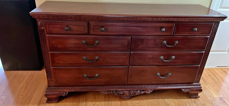 Ornate Dark Wood Dresser 8 Drawers