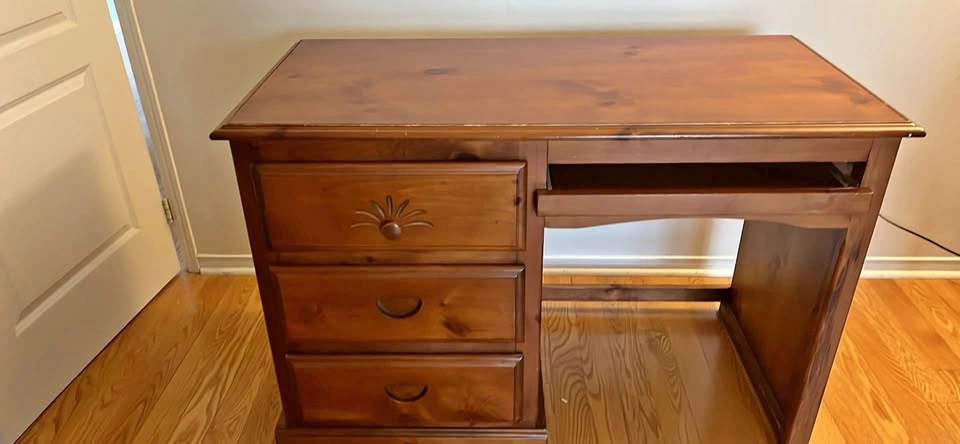 Wooden Desk with Drawers and Keyboard Tray