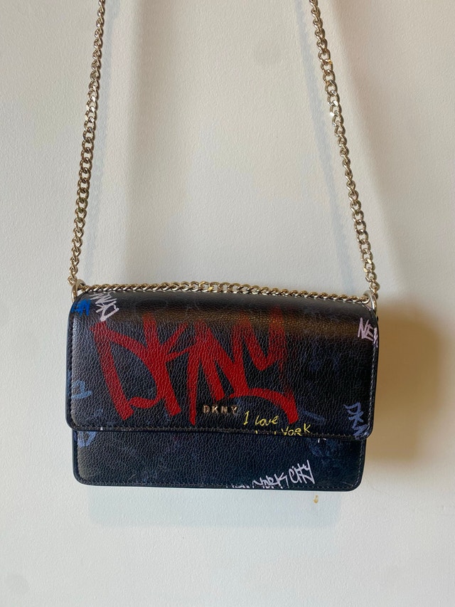 DKNY Black Leather Graffiti Print Purse