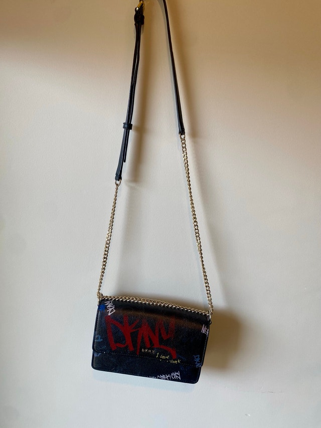 DKNY Black Leather Graffiti Print Purse - photo 2