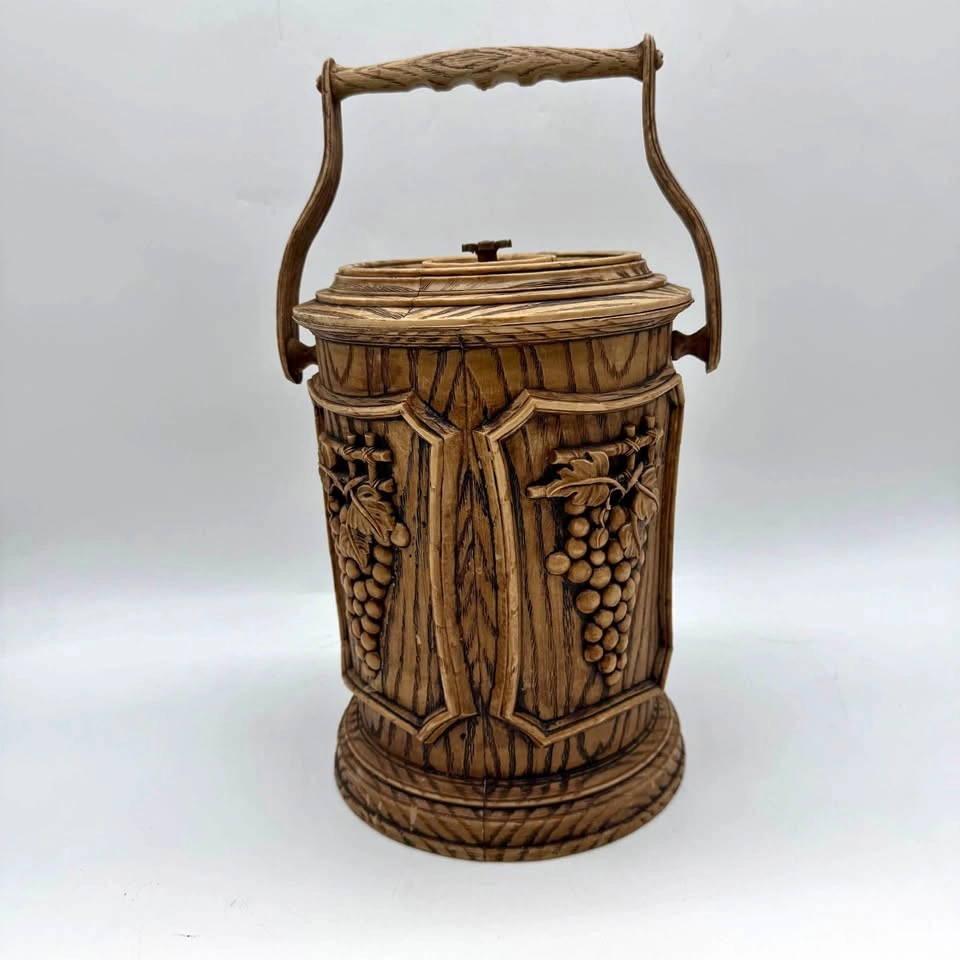 Vintage Faux Wood Ice Bucket w/ Grapes Design – Made in Hong Kon