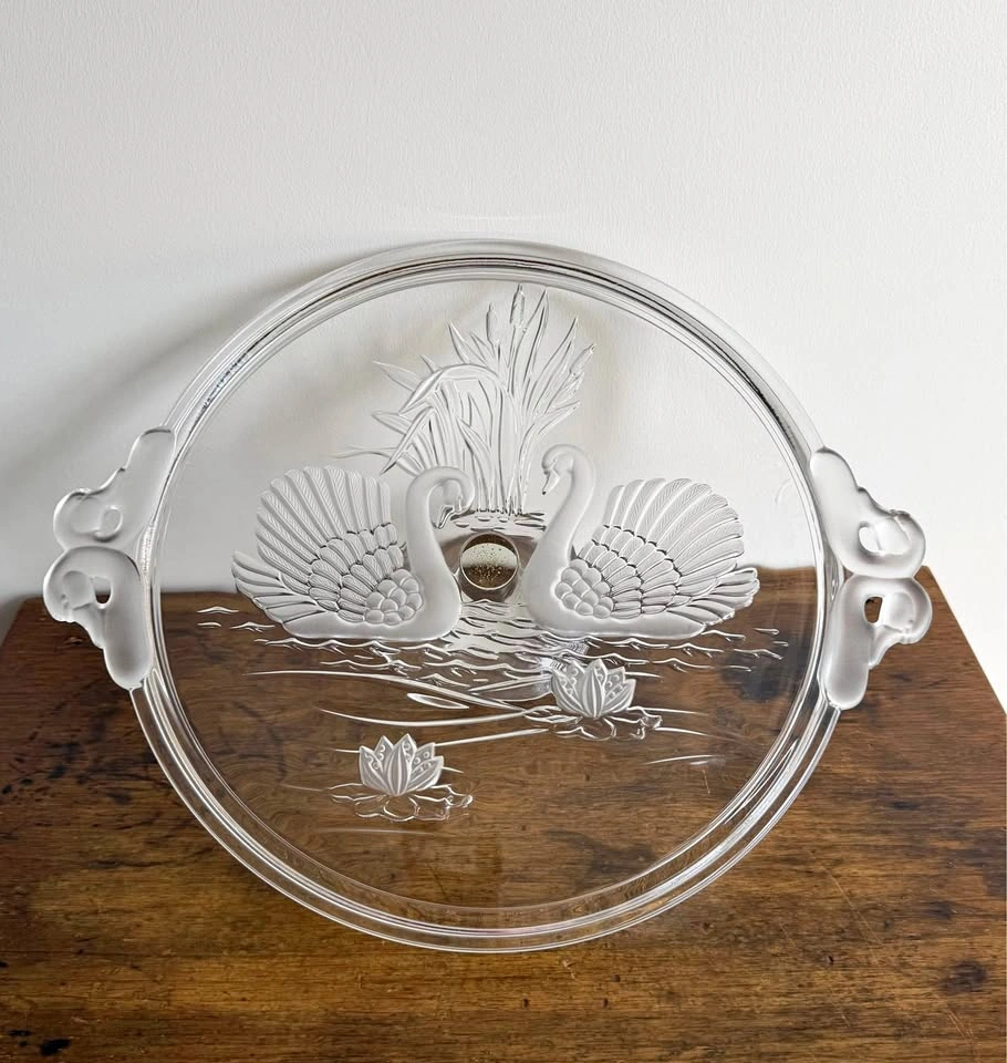 Vintage Frosted Glass Swan Cake Stand/Serving Tray