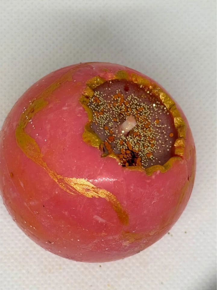 Handmade Pink Glitter Galaxy Sphere Candle | 5cm Cosmic Planet B - photo 4