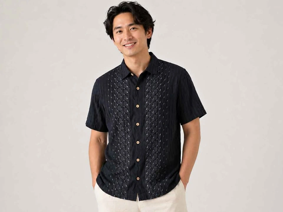 Tommy Bahama Black Short Sleeve Silk Shirt With Design
