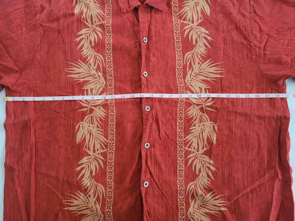 Tommy Bahama Red Hawaiian Shirt With Tan Leaf Print - photo 5