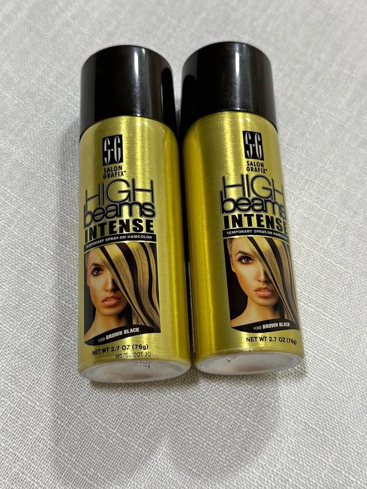 2 Pack Salon Grafix High Beams Hair Color Spray Brown Black