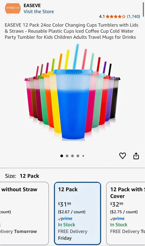 BRAND NEW EASEVE 11 Pack 24oz Color Changing Cups with Lids and