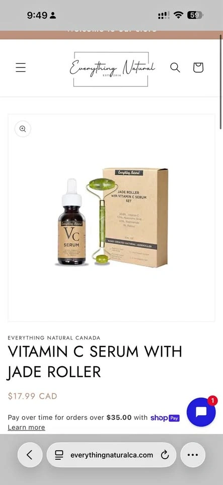 BRAND NEW Everything Natural Vitamin C Serum with Jade Roller