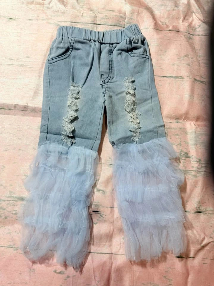Size 2 Girls Sequin Balloon and Tulle Ruffle Jeans Set - photo 3