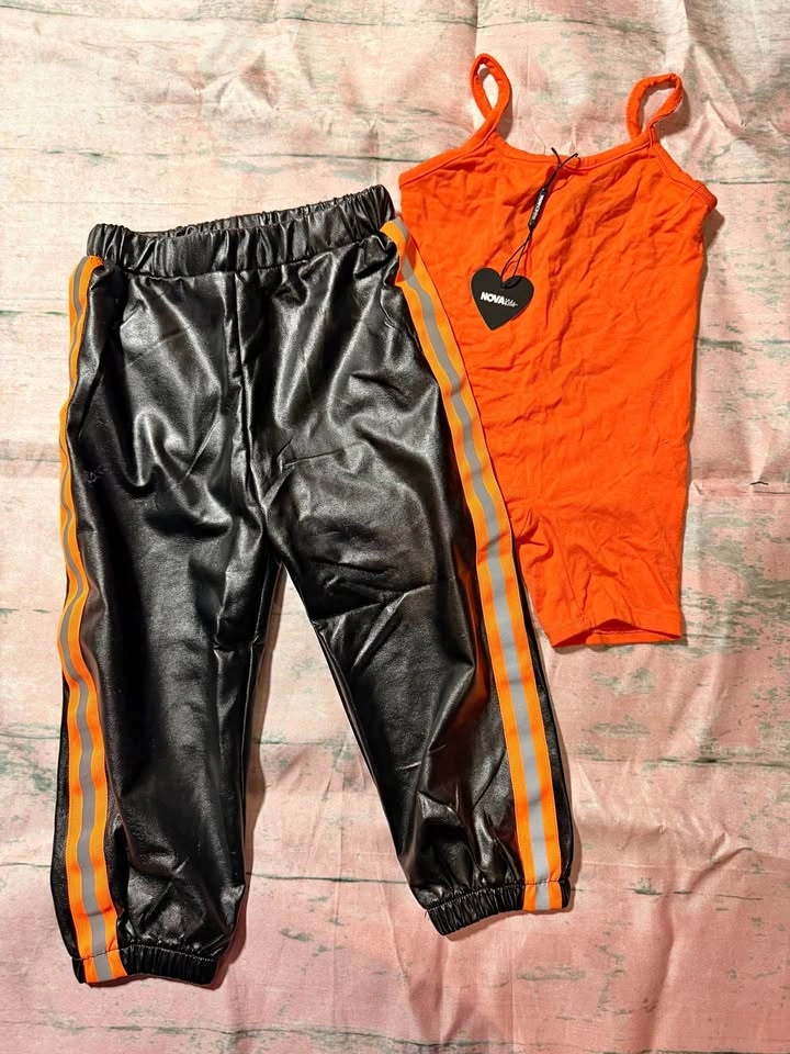 Size 2 Faux Leather Joggers and Tank Top Set