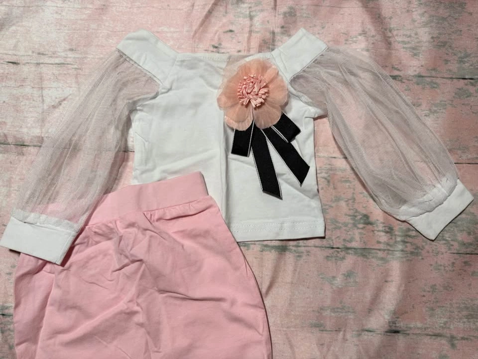 12-18m White Mesh Sleeve Top and Pink Skirt Set - photo 2