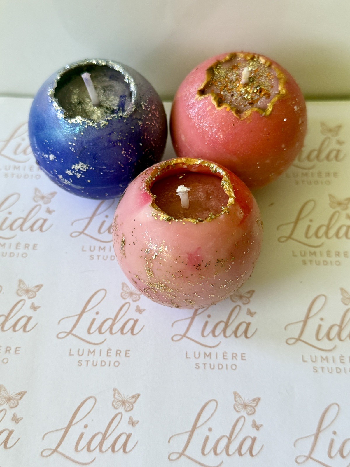 Pink Glitter Galaxy Sphere Candle | 5cm Cosmic Planet Decor - photo 5